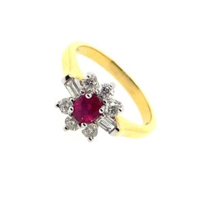 18ct Yellow Gold Ruby And Diamond Cluster Ring