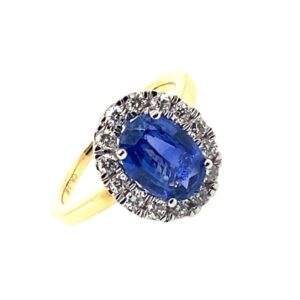 Yellow Gold Sapphire And Diamond Cluster Ring