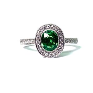 18ct White Gold Tsavorite And Diamond Ring