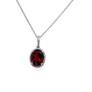 18ct White Gold Garnet And Diamond Necklace