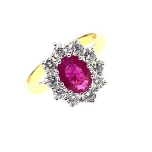 Yellow Gold Ruby And Diamond Cluster Ring