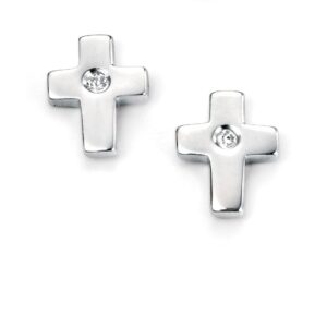 Children's Silver Diamond Cross Stud Earrings