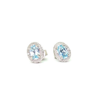 Silver Cubic Zirconia And Blue Topaz Earrings