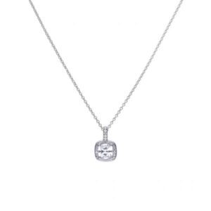 Cushion Cut Pave Halo Necklace