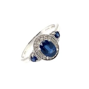White Gold Sapphire And Diamond Cluster Ring