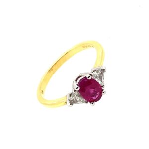 Yellow Gold Ruby And Diamond Three Stone Ring