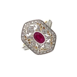 Yellow Gold Art Deco Style Ruby And Diamond Ring