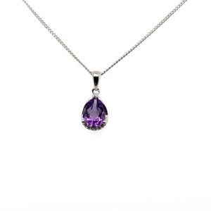 9ct White Gold Amethyst And Diamond Necklace