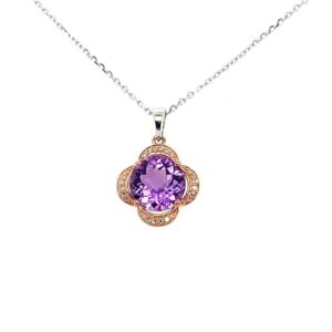 White And Rose Gold Amethyst And Diamond Necklace