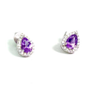 Silver Amethyst And Cubic Zirconia Earrings