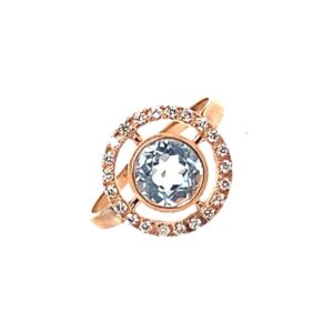 Rose Gold Aquamarine And Diamond Cluster Ring