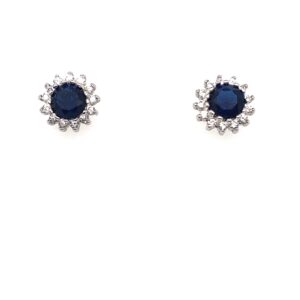 Silver Cubic Zirconia Stud Earrings (Blue)
