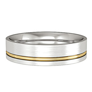 Flat-Court Band with Offset Solid Yellow Gold Wedding Band