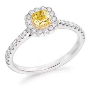 Platinum Yellow Diamond Halo Cluster Ring