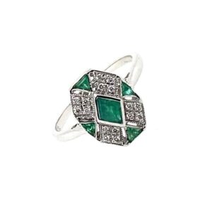 White Gold Emerald And Diamond Ring