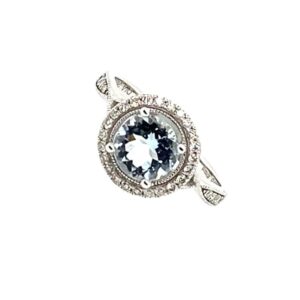 White Gold Diamond and Aquamarine Ring