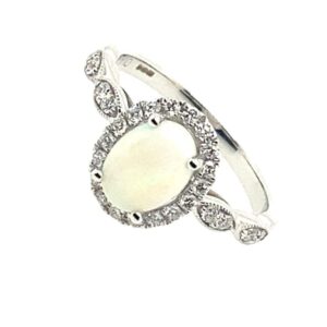 White Gold Opal And Diamond Ring