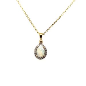 Yellow Gold Diamond and Opal Pendant