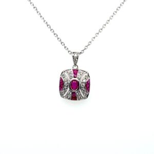 White Gold Diamond & Ruby Pendant