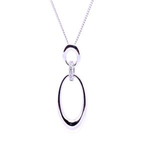 Silver CZ Oval Drop Pendant