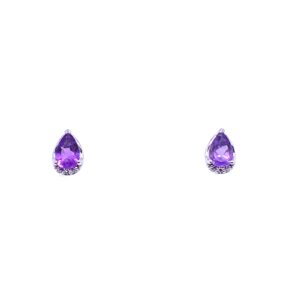 White Gold Diamond & Amethyst Stud Earrings