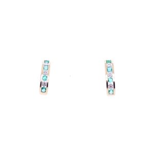 Yellow Gold Diamond & Emerald Half Hoop Earrings
