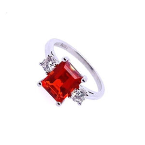 Platinum Fire Opal & Diamond Three Stone Ring