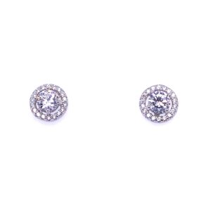 Silver CZ Halo Stud Earrings