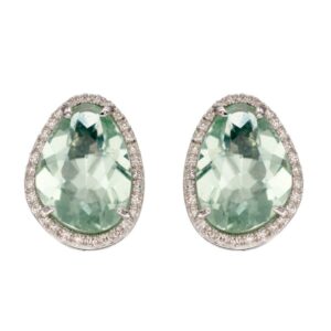 Green Fluorite And Diamond Earrings On White Gold