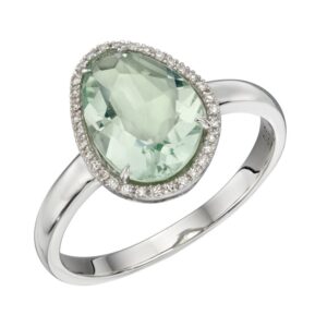 Green Fluorite And Diamond Ring In White Gold