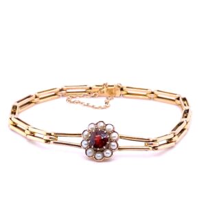 Pre-Owned Yellow Gold Garnet & Pearl Bracelet