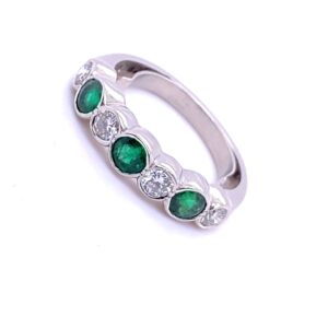 Pre-Owned Platinum Emerald & Diamond Half Eternity Ring