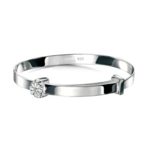 White Enamel Daisy Bangle With Diamond