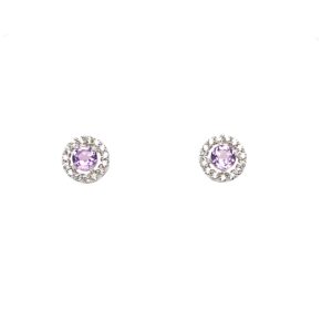 Silver CZ & Amethyst Stud Earrings