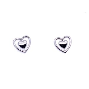 Silver Double Heart Stud Earrings