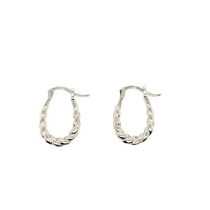 Silver Oval Twist Hoop Earrings