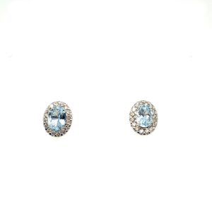 White Gold Aquamarine & Diamond Stud Earrings