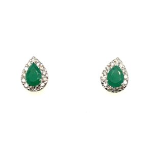 Yellow Gold Emerald & Diamond Stud Earrings