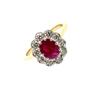 Yellow Gold Ruby & Diamond Cluster Ring