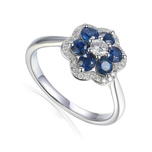 White Gold Diamond & Sapphire Flower Ring