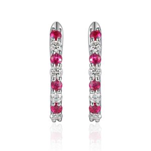 White Gold Ruby & Diamond Hoop Earrings