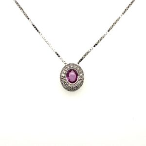 White Gold Pink Sapphire & Diamond Pendant