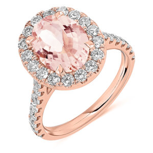 Rose Gold Morganite & Diamond Oval Cut Cluster Ring