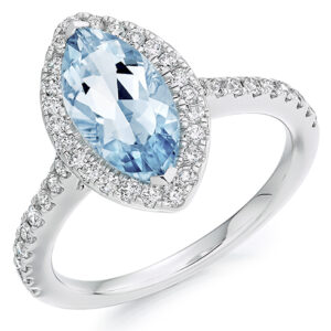 White Gold Aquamarine & Diamond Marquise Cut Cluster Ring