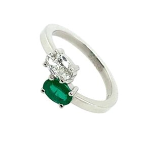 Platinum Emerald & Oval Diamond Two Stone Ring
