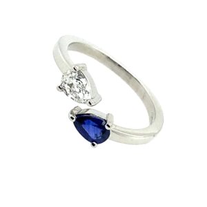 Platinum Sapphire & Pear Cut Diamond Two Stone Ring