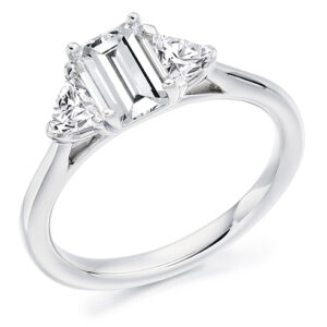 Platinum Emerald & Trilliant Cut Diamond Trilogy Ring