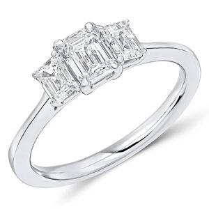 Platinum Emerald Cut Diamond Trilogy Ring
