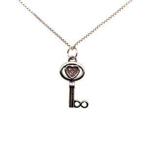 Silver CZ Heart Key Pendant