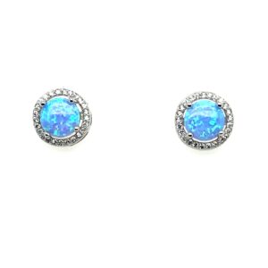 Silver CZ & Blue Opal Stud Earrings
